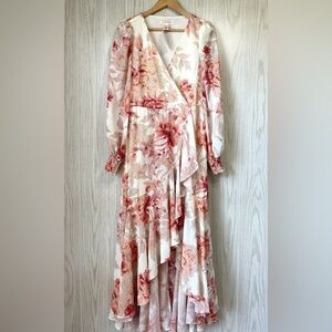 NWT Flying Tomato Midi Dress Large Floral V-Neck Long Sleeve Ruffle Faux Wrap